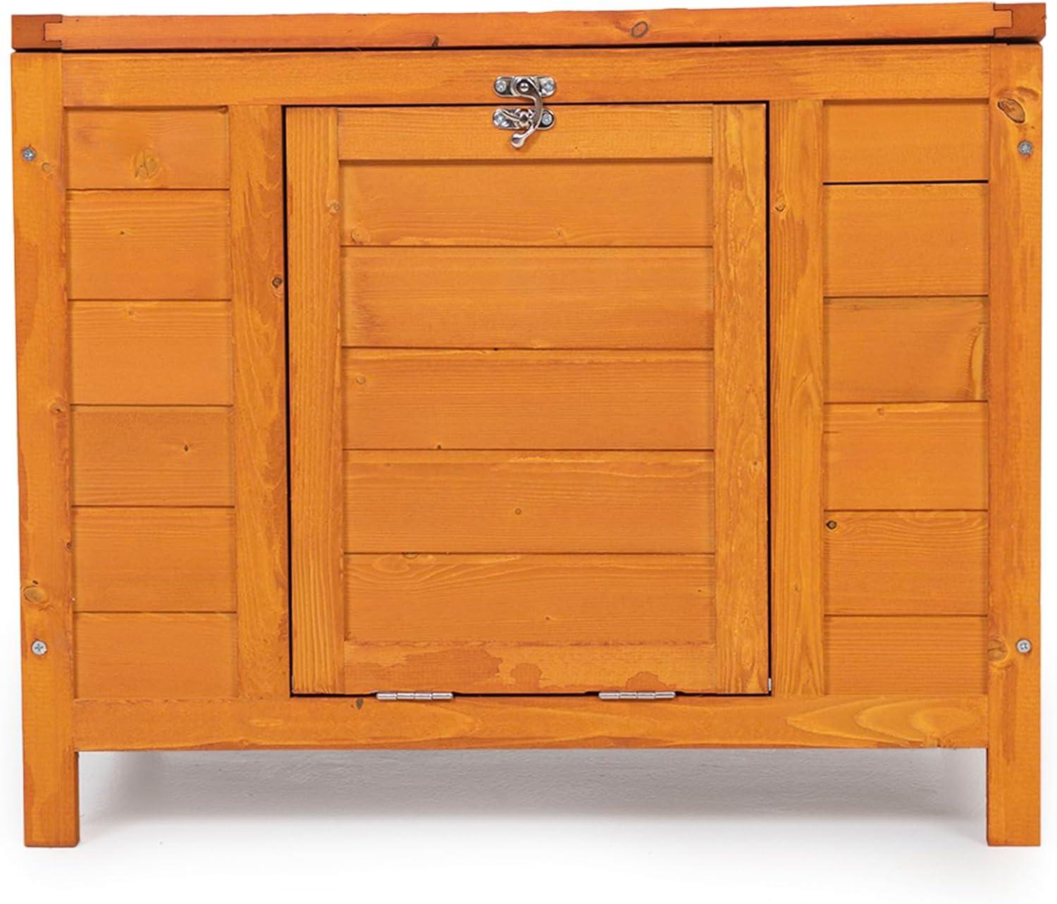 Small Wood Rabbit Hutch Bunny Cage, Raised Cat House with Ladder for Small Animals, Orange