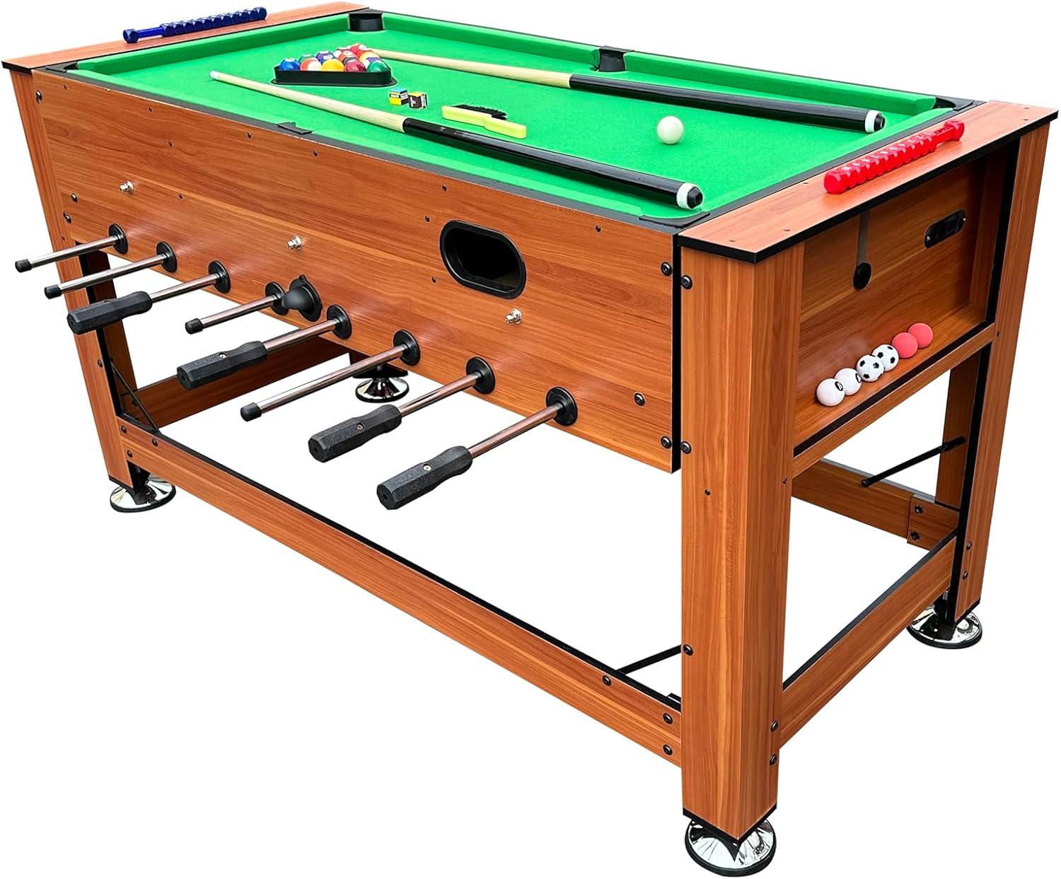 KICK Dyad 55″ 2-in-1 Multi Game Table (Brown) - Combo Game Table Set - Billiards/Pool and Foosball for Home, Game Room, Friends and Family!