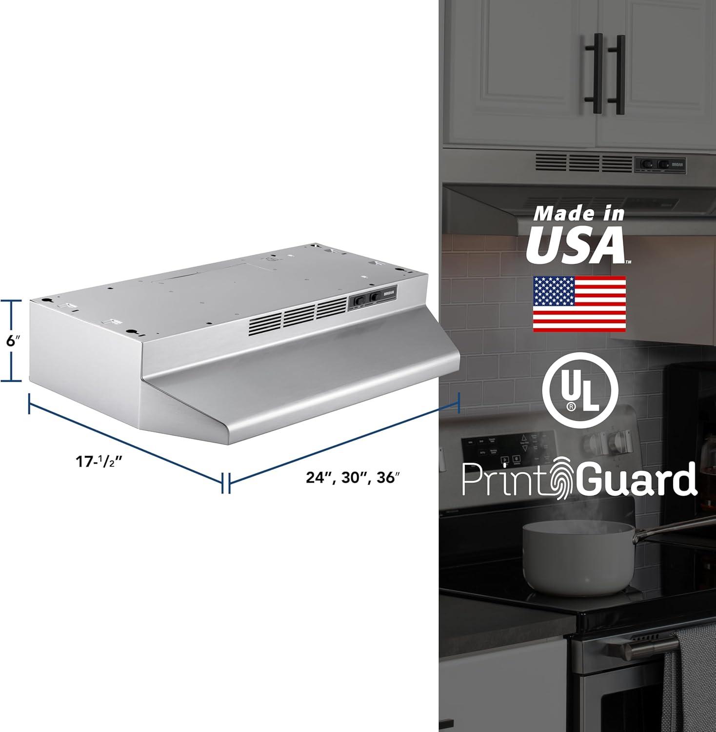 Broan® 36-Inch Ductless Under-Cabinet Range Hood, Stainless Finish