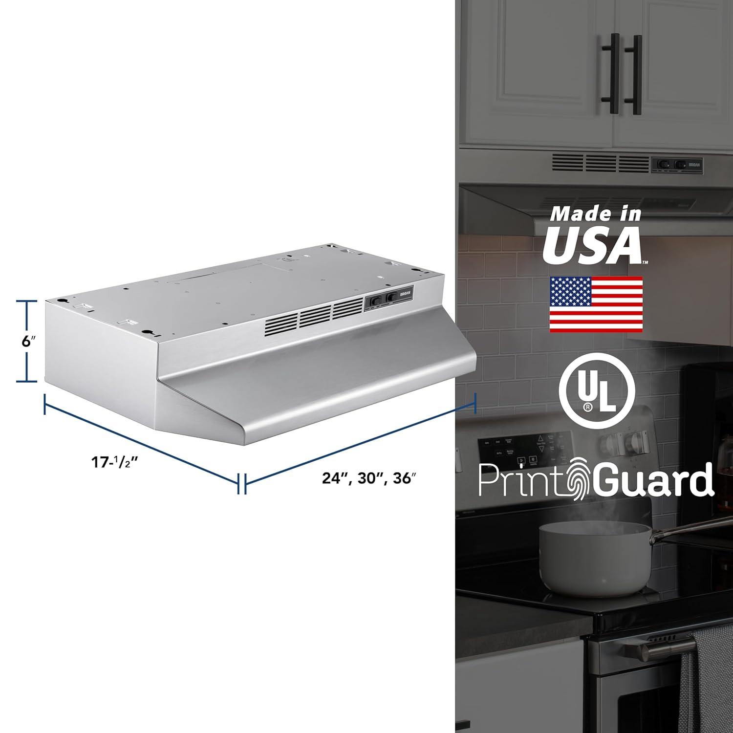 Broan NuTone Broan® 30-Inch Ductless Under-Cabinet Range Hood, Stainless Finish with PrintGuard 4130SF