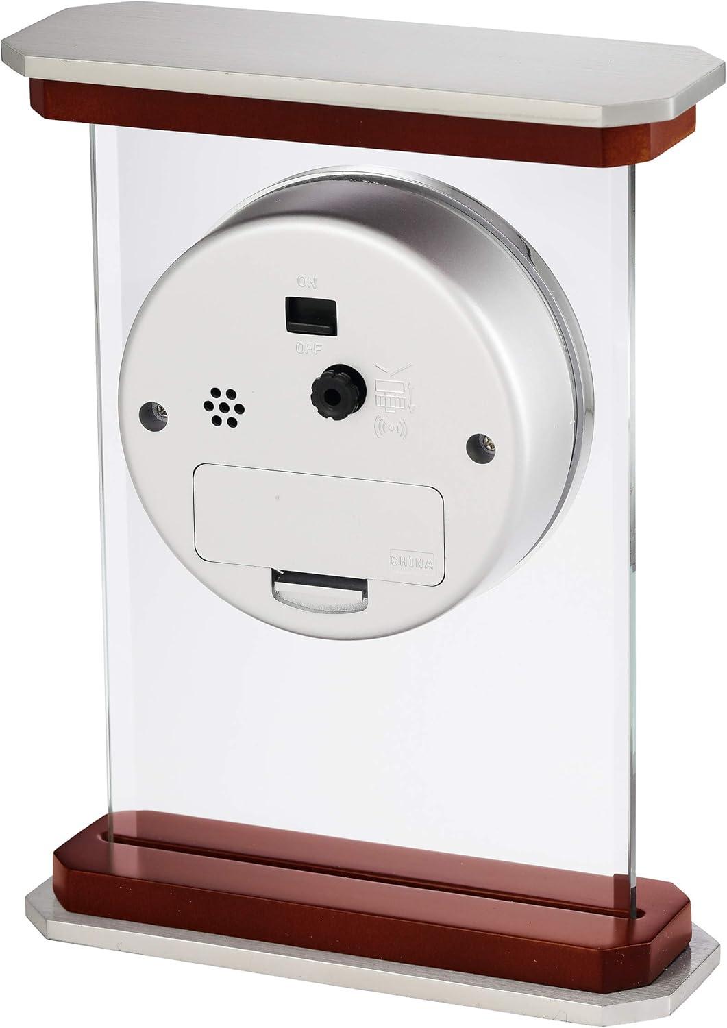 Howard Miller® Mayfield Modern & Contemporary Roman Numeral Rosewood Quartz Movement / Crystal Tabletop Clock with Alarm in White/Brown/Silver