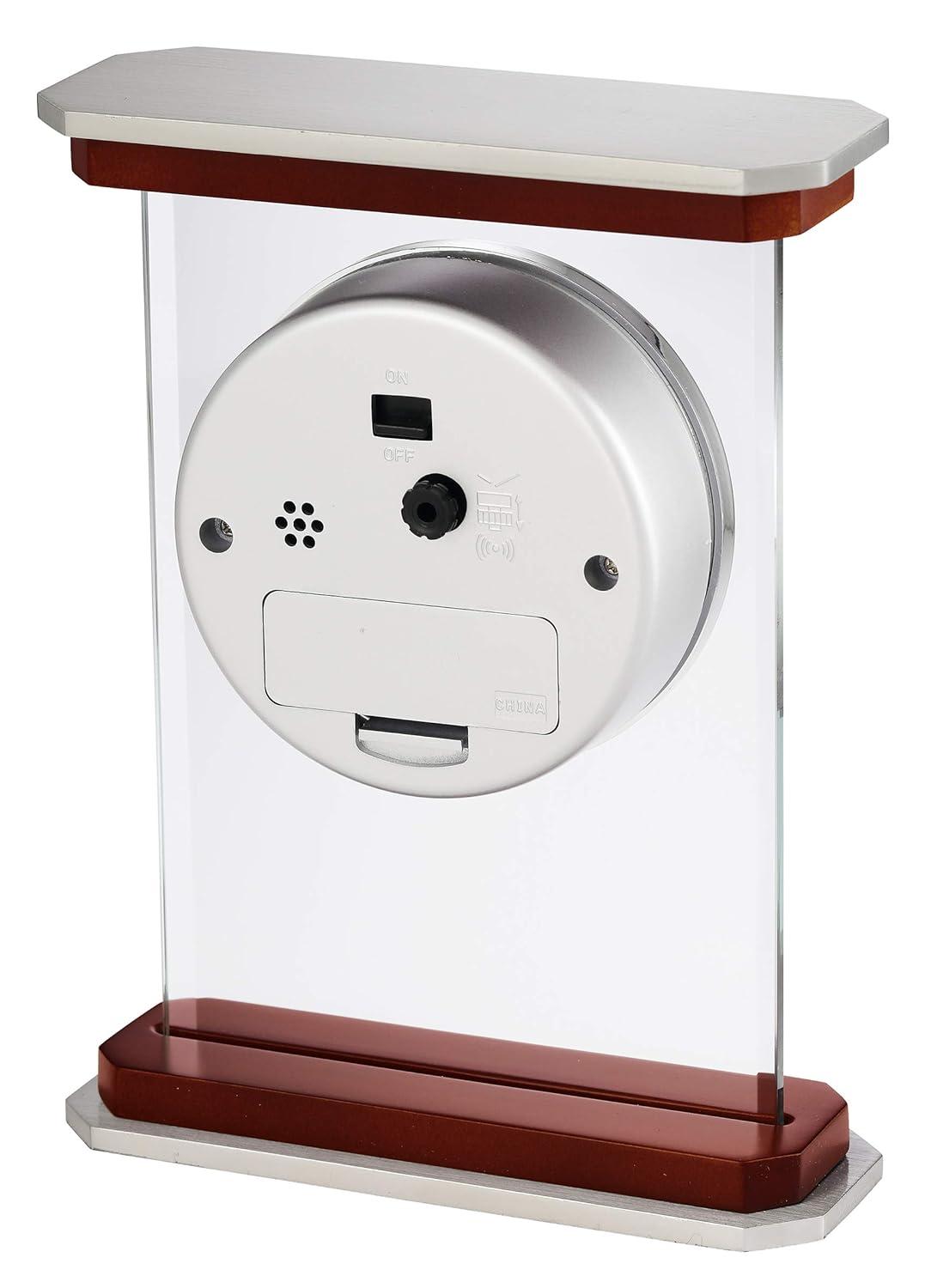 Mayfield Modern & Contemporary Roman Numeral Rosewood Quartz Movement / Crystal Tabletop Clock with Alarm in White/Brown/Silver