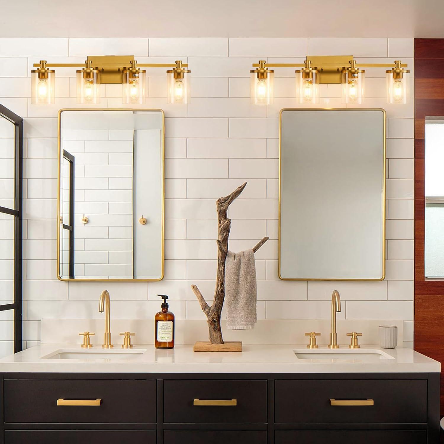 Gold 4-Light Modern Vanity Fixture with Clear Glass Shades