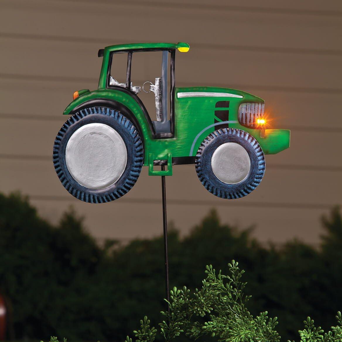 Green Metal Tractor Solar Yard Stake with LED Lights