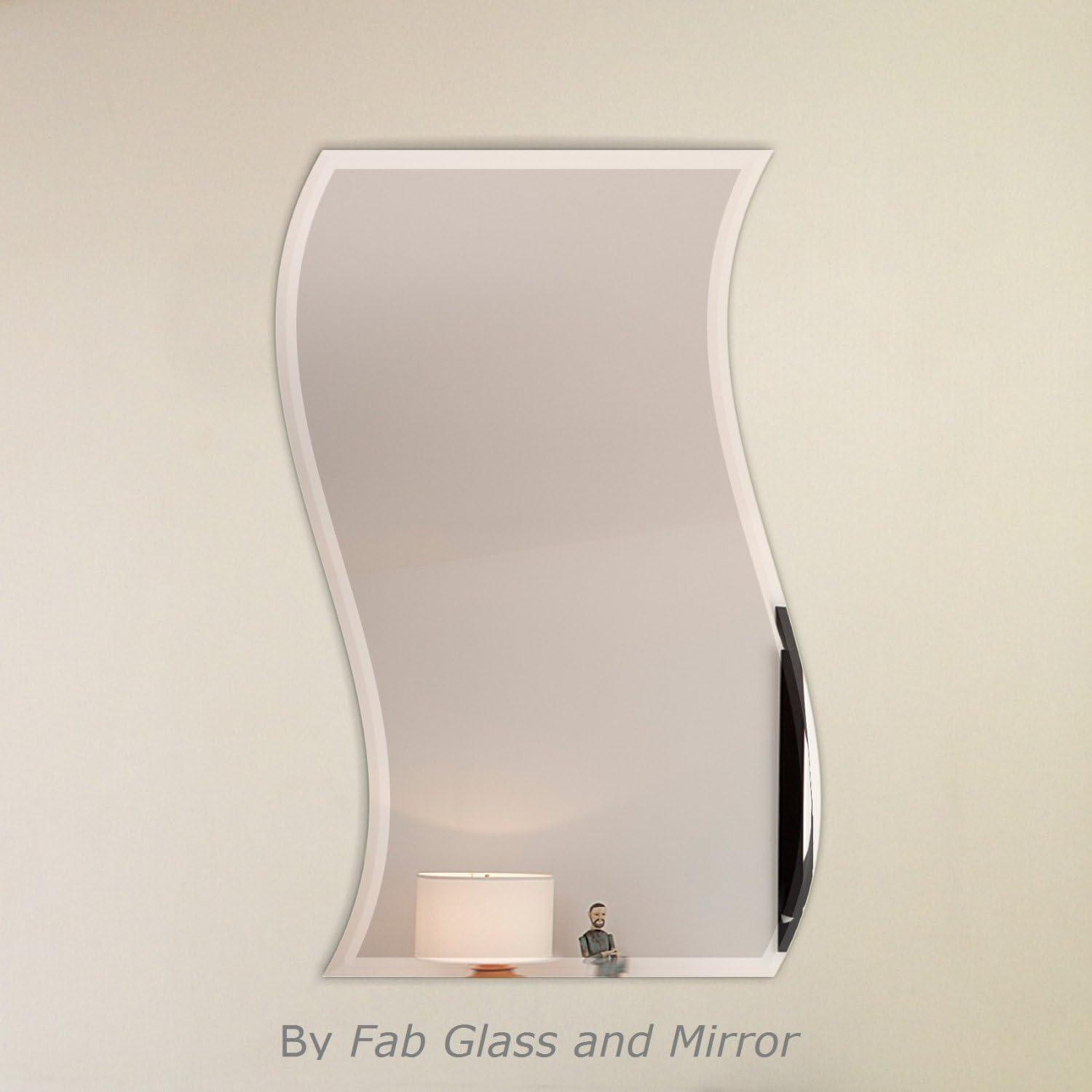 Fab Glass and Mirror Frameless Wavy Beveled Wall Mirror - 24W x 36H in.