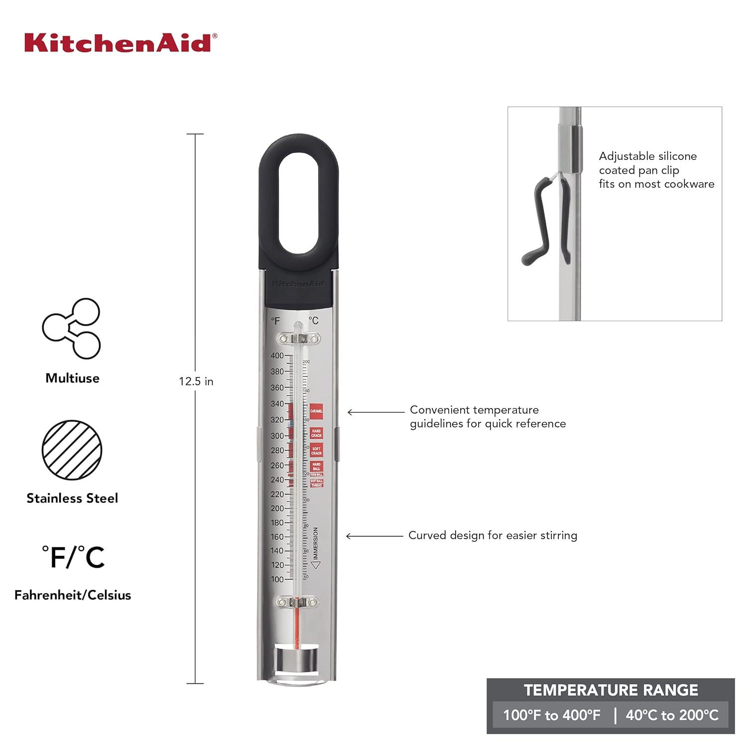 KitchenAid® KitchenAid Curved Stainless Steel Paddle Style Candy and Deep Fry Thermometer with Pan Clip Black