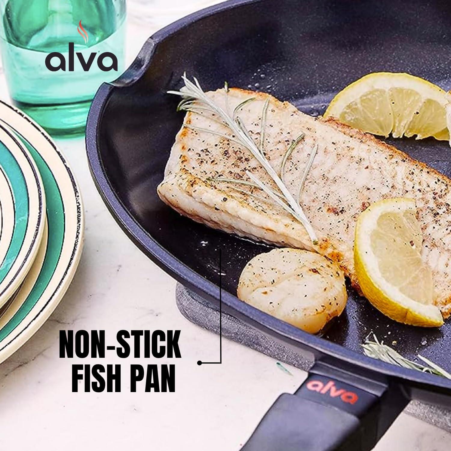 Alva Energy Nonstick Frying Pan Skillet for Whole Fish Non Toxic Ceramic Cookware 13.4"