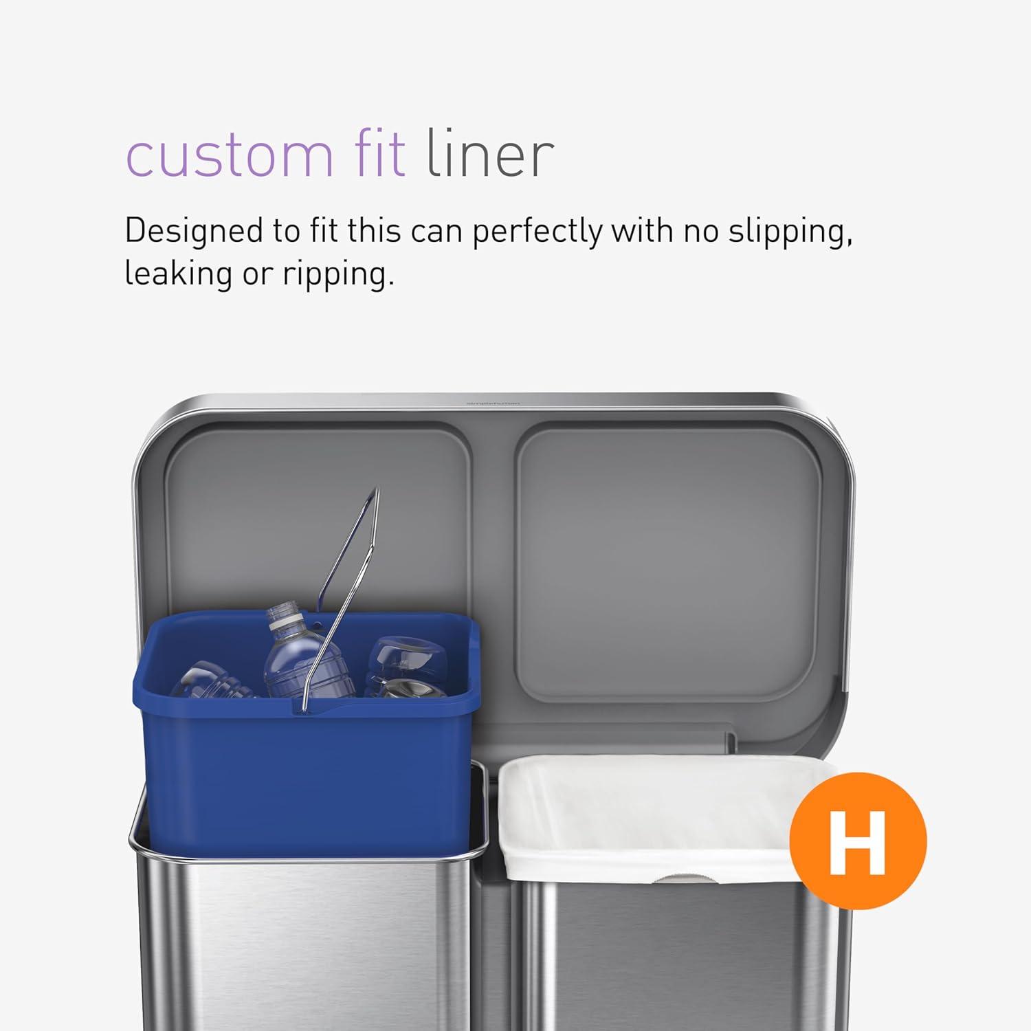 Simplehuman 58L / 15.3 Gallon Hands-Free Dual Compartment Recycling Kitchen Step Trash Can with Lid