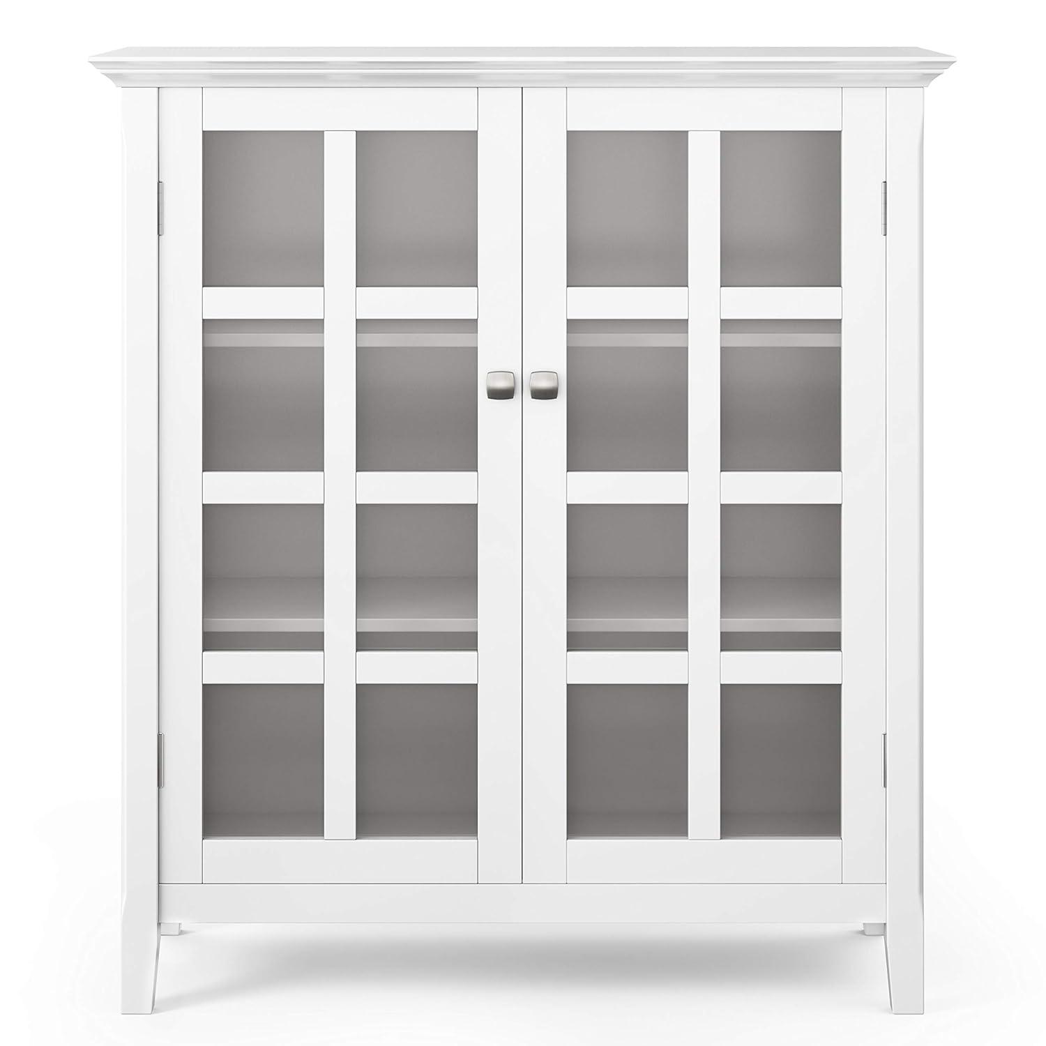 Simpli Home Acadian 39"W Solid Wood 4-Shelf Medium Storage Cabinet with Glass Doors and Adjustable Shelves