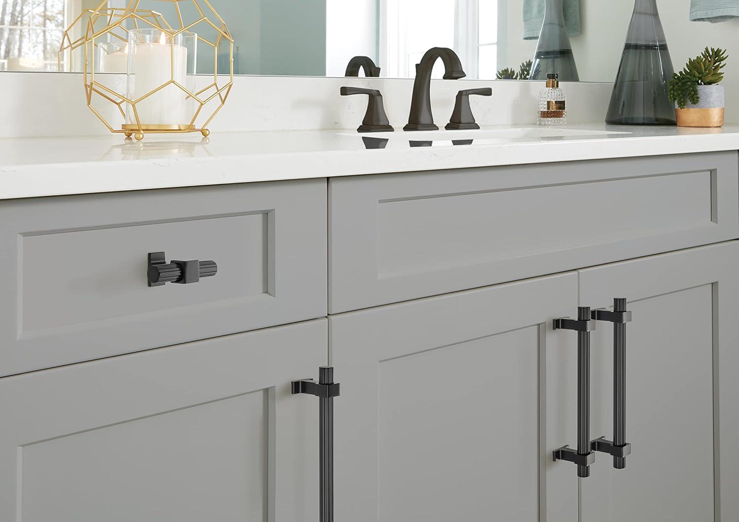 Matte Black Ribbed Bar Cabinet Pull with Mounting Hardware