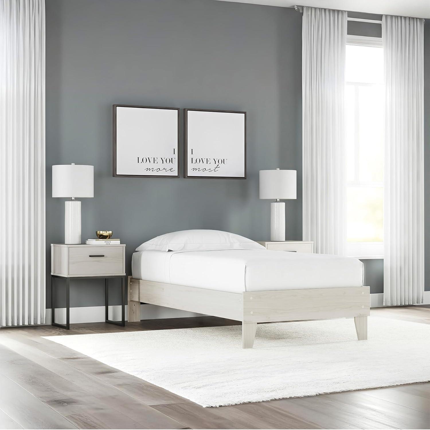 Twin Socalle Platform Bed Natural - Signature Design by Ashley: Contemporary Space-Saving, No Box Spring Required
