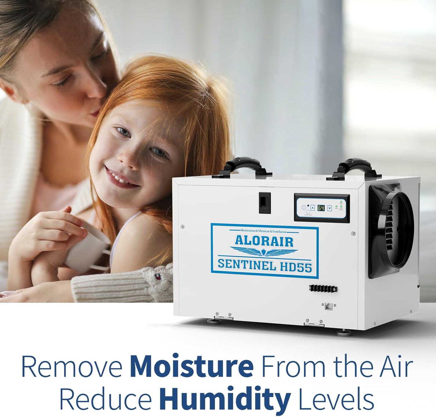 Alorair Sentinal Hd55 113 pt Dehumidifier in Blue - Automatic Shut Off, Adjustable Humistat,with Drain Hose for Crawl Spaces
