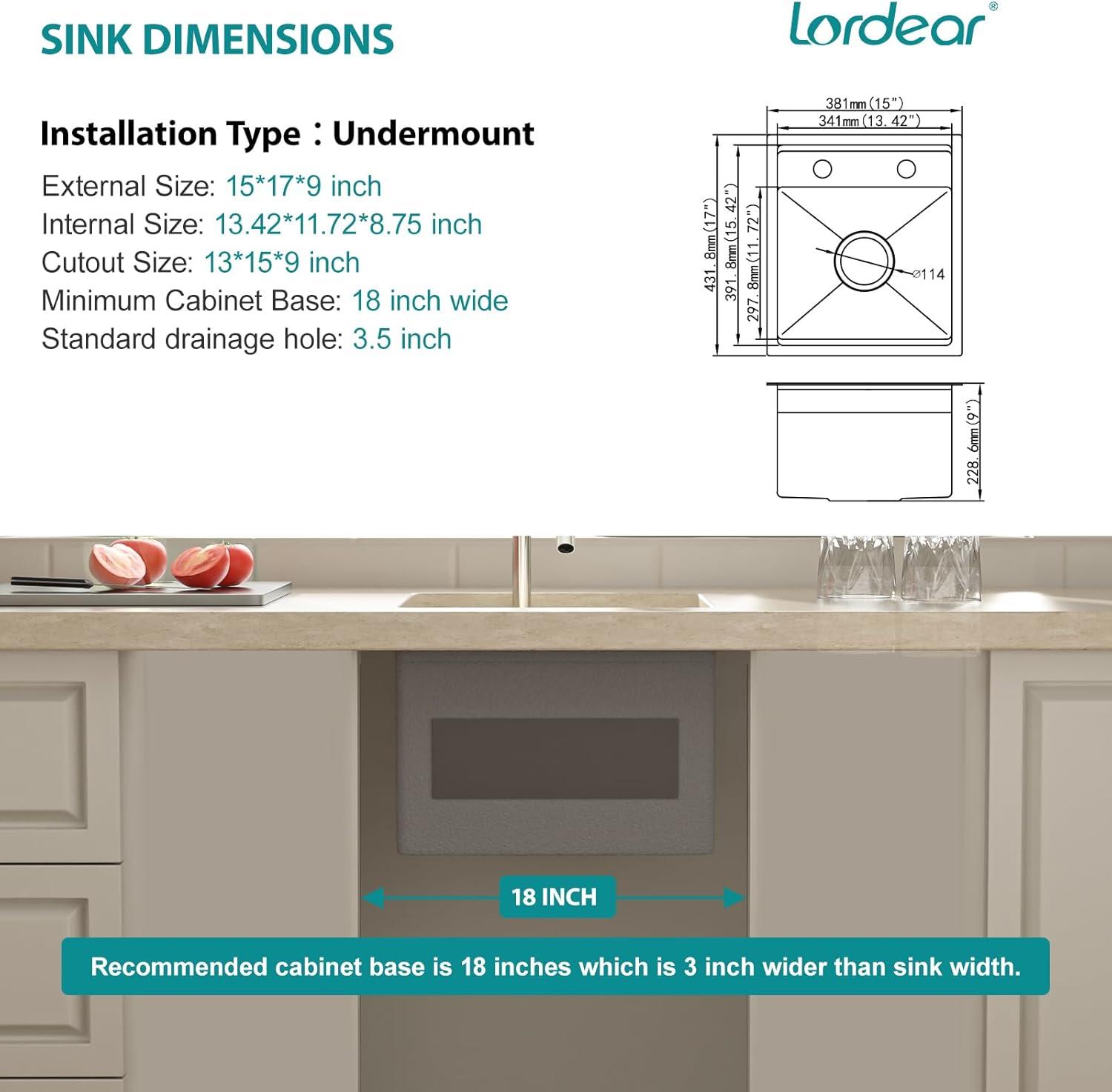 17" Stainless Steel Single Bowl Undermount Sink with Folding Faucet