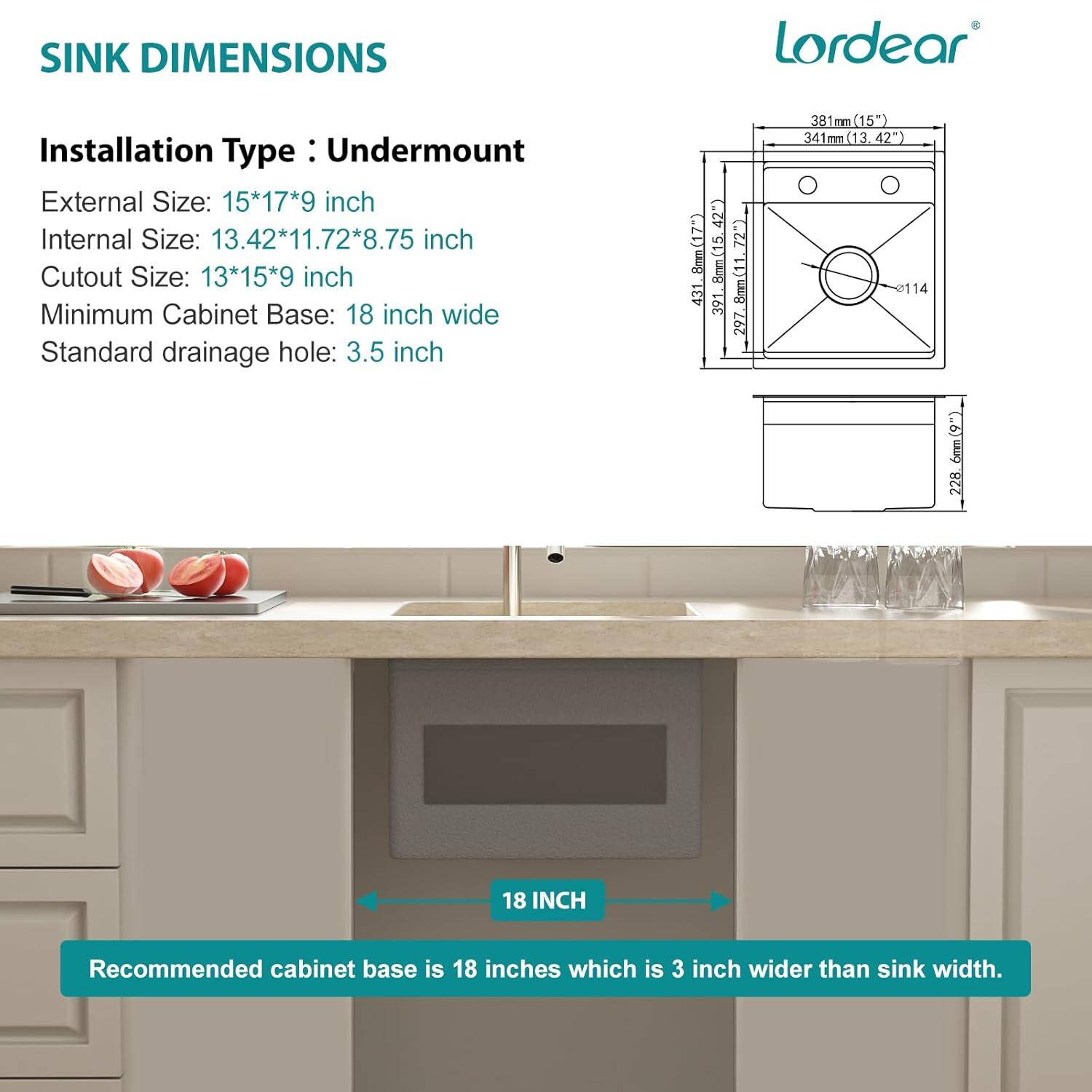 17" Stainless Steel Single Bowl Undermount Sink with Folding Faucet