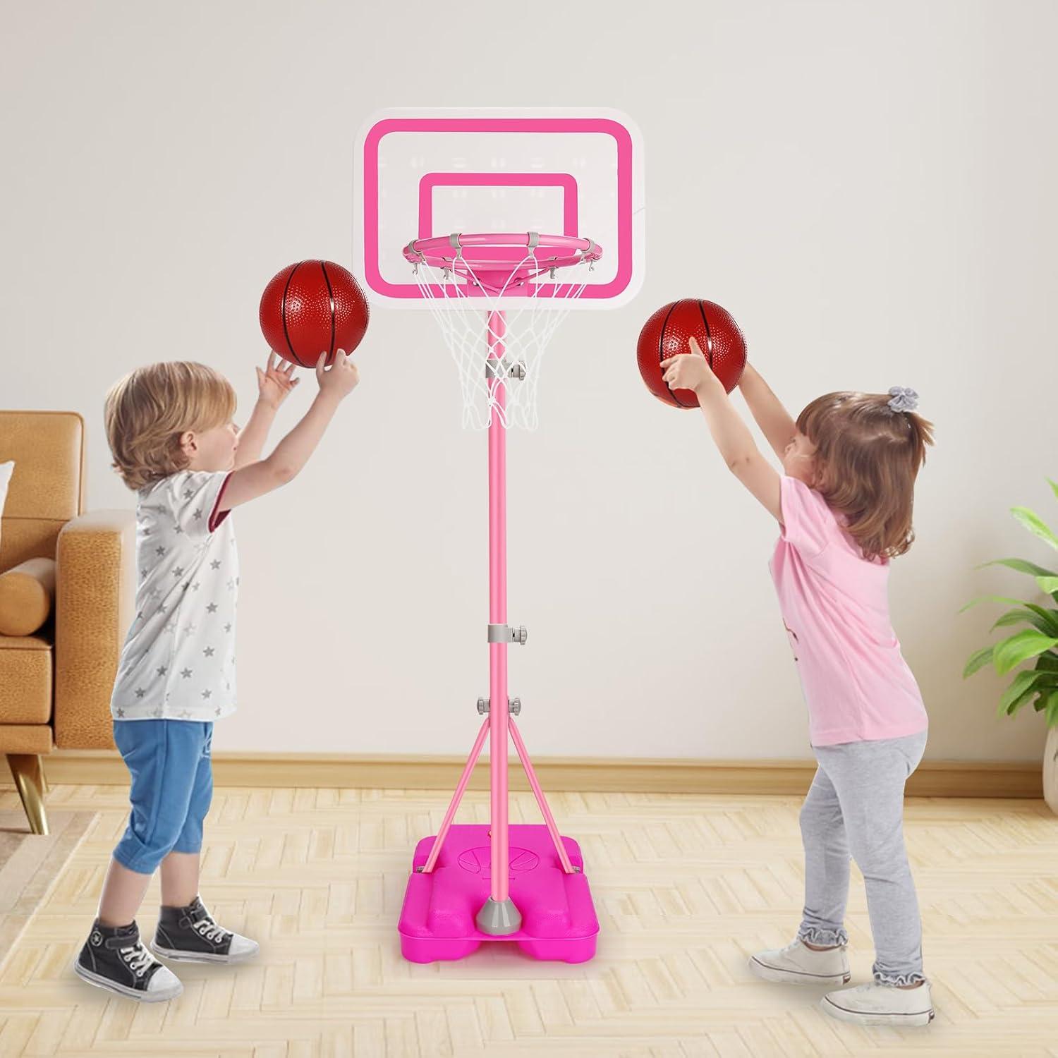 Kids Basketball Hoop Adjustable Height 2.9 ft-6.2 ft Toddler Basketball Hoop for Kids Indoor Outdoor Play Portable Basket Ball Goal Backyard Outside Toys for Boy Girl Age 2 3 4 5 6 7 8