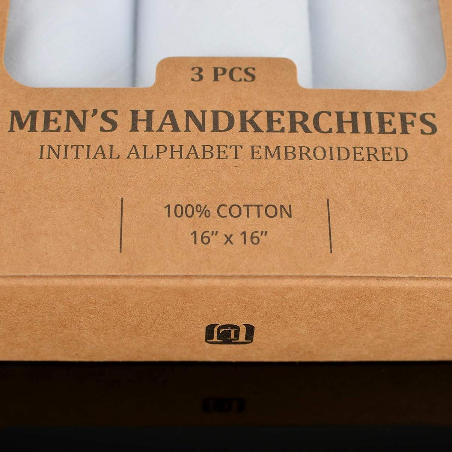 White Cotton Monogrammed Handkerchief Set for Men