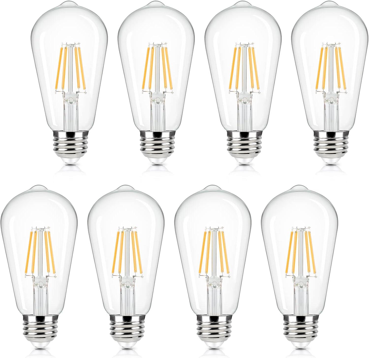 KY Vintage LED Edison Bulbs 6W, Equivalent 60W Incandescent, Warm White 2700K, ST58 Antique LED Filament Bulbs with 90+ CRI, E26 Medium Base,Dimmable, Clear Glass, Pack of 6