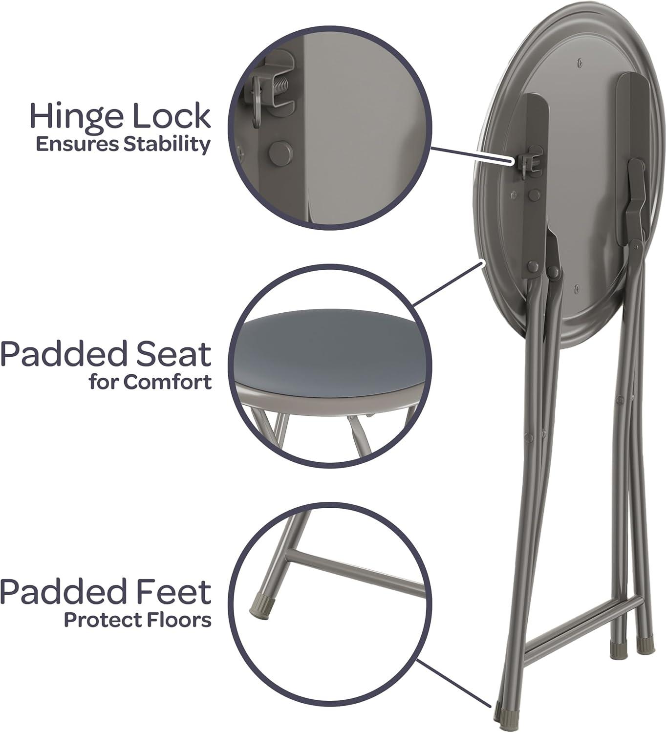 Trademark Home Set of 2 Heavy-Duty Bar Stools, 18 in. Folding Stools with Padded Seats, Gray