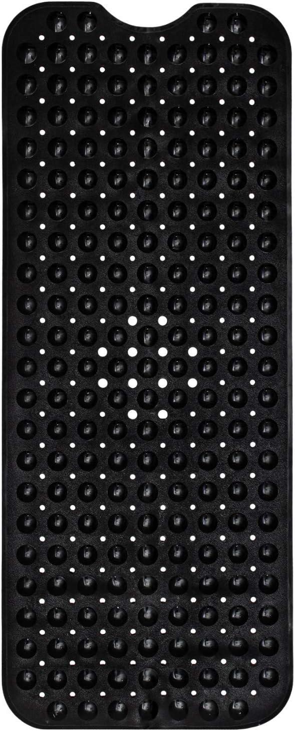 Extra Long Black PVC Non-Slip Bath Mat with Suction Cups