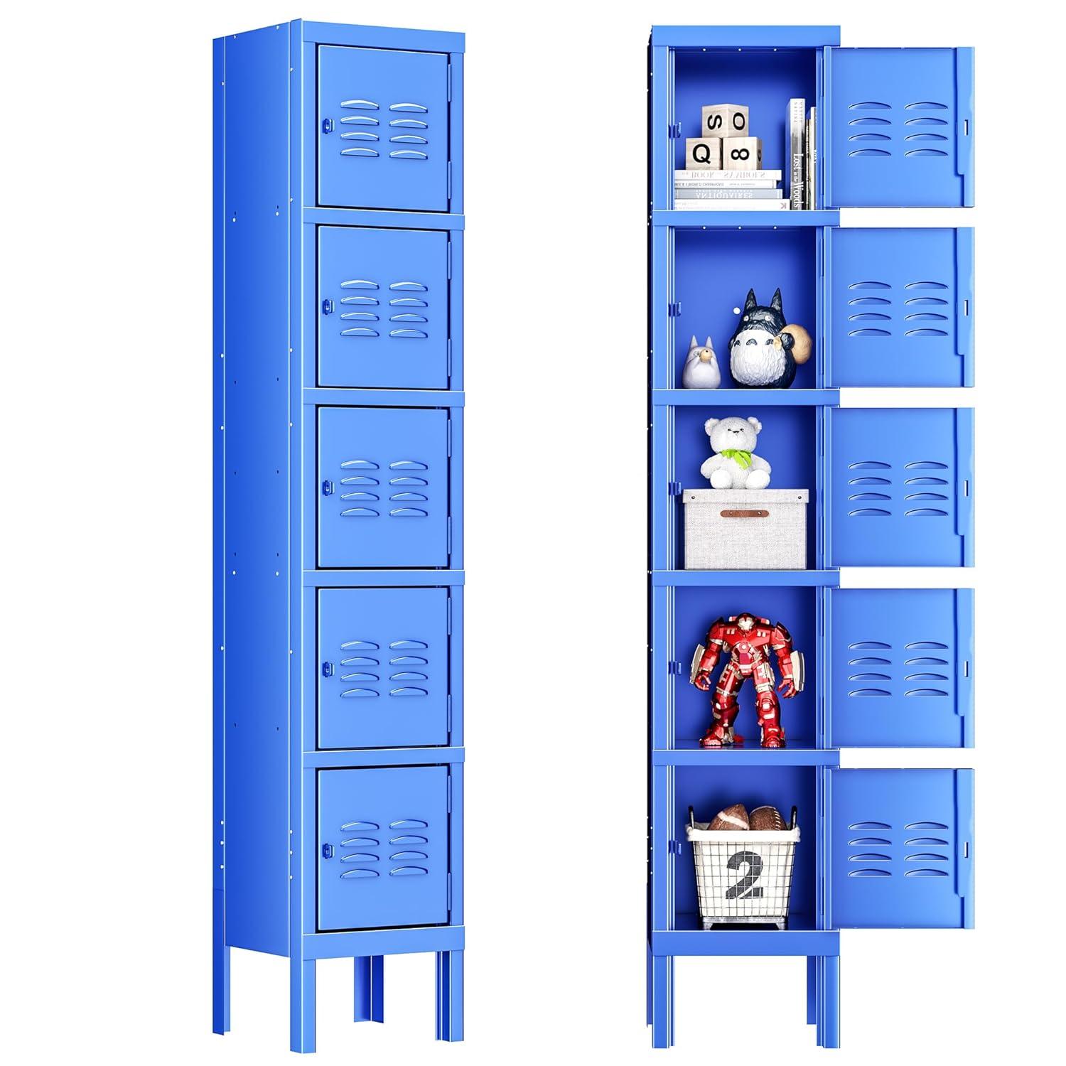 INTERGREAT Metal Locker Cabinet for School Office Gym Metal Storage Locker for Employees Students Steel Locker Triple Tier with 5 Door Blue