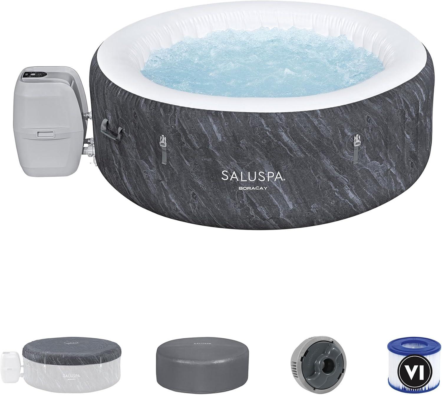 Boracay Gray and White Round Inflatable Hot Tub with 120 Jets