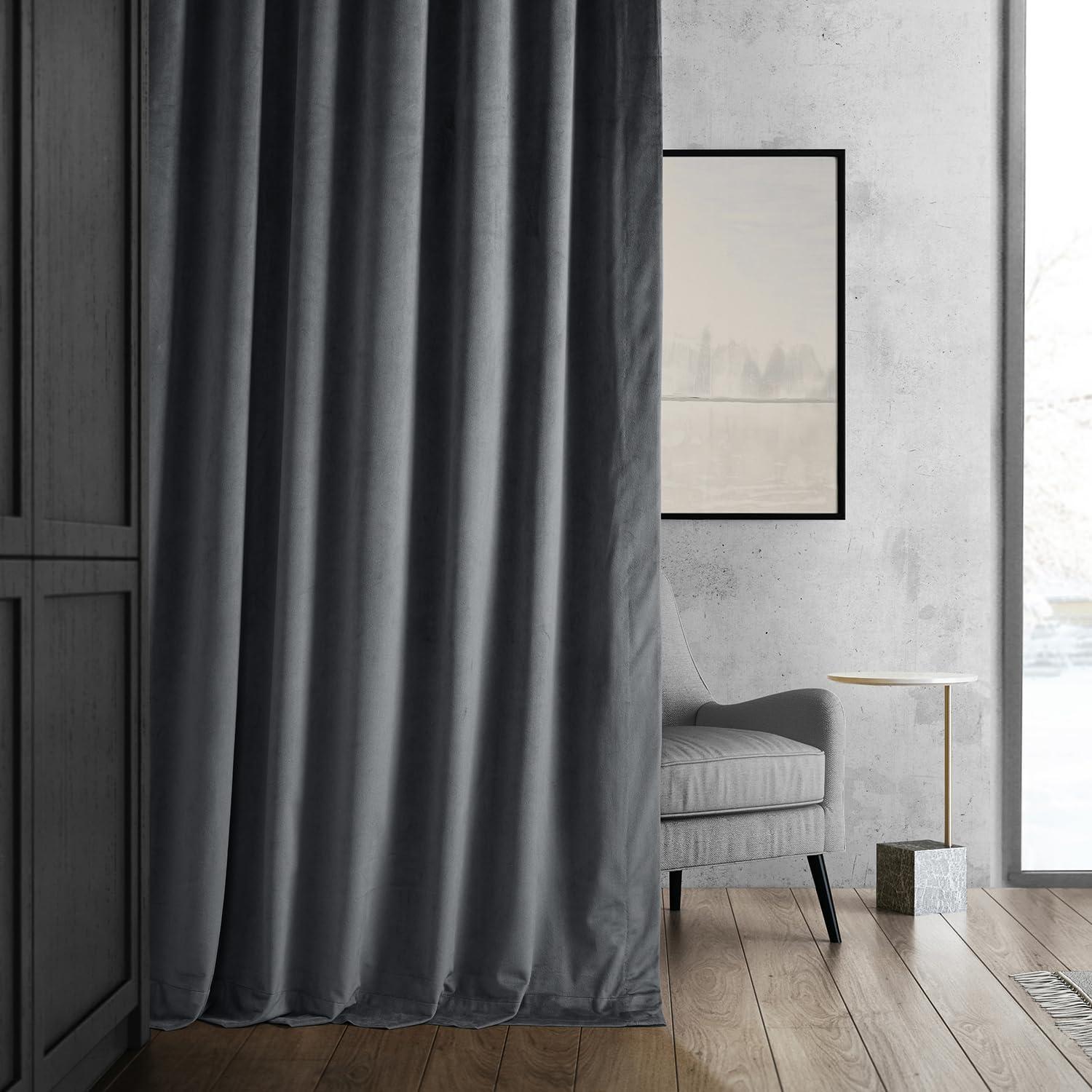 Half Price Drapes Signature Blue Grey Velvet Blackout Curtains For Bedroom(1 Panel), 50WX 96L