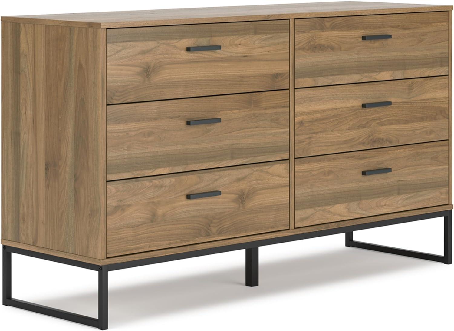 Honey Brown Mid-Century Modern 6-Drawer Dresser with Metal Legs