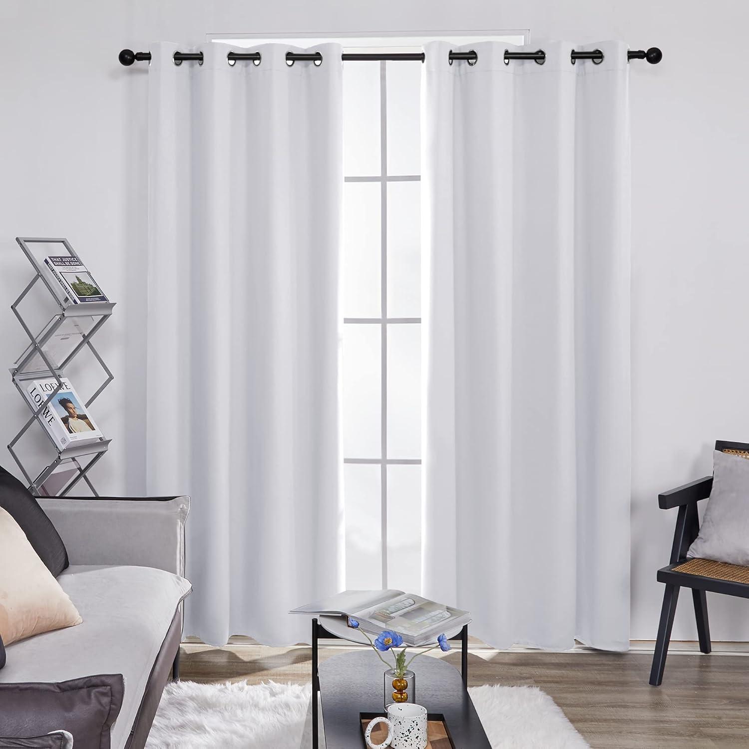 Deconovo White Blackout Curtains for Bedroom - Grommet Thermal Insulated Room Darkening Curtains, 2 Panels