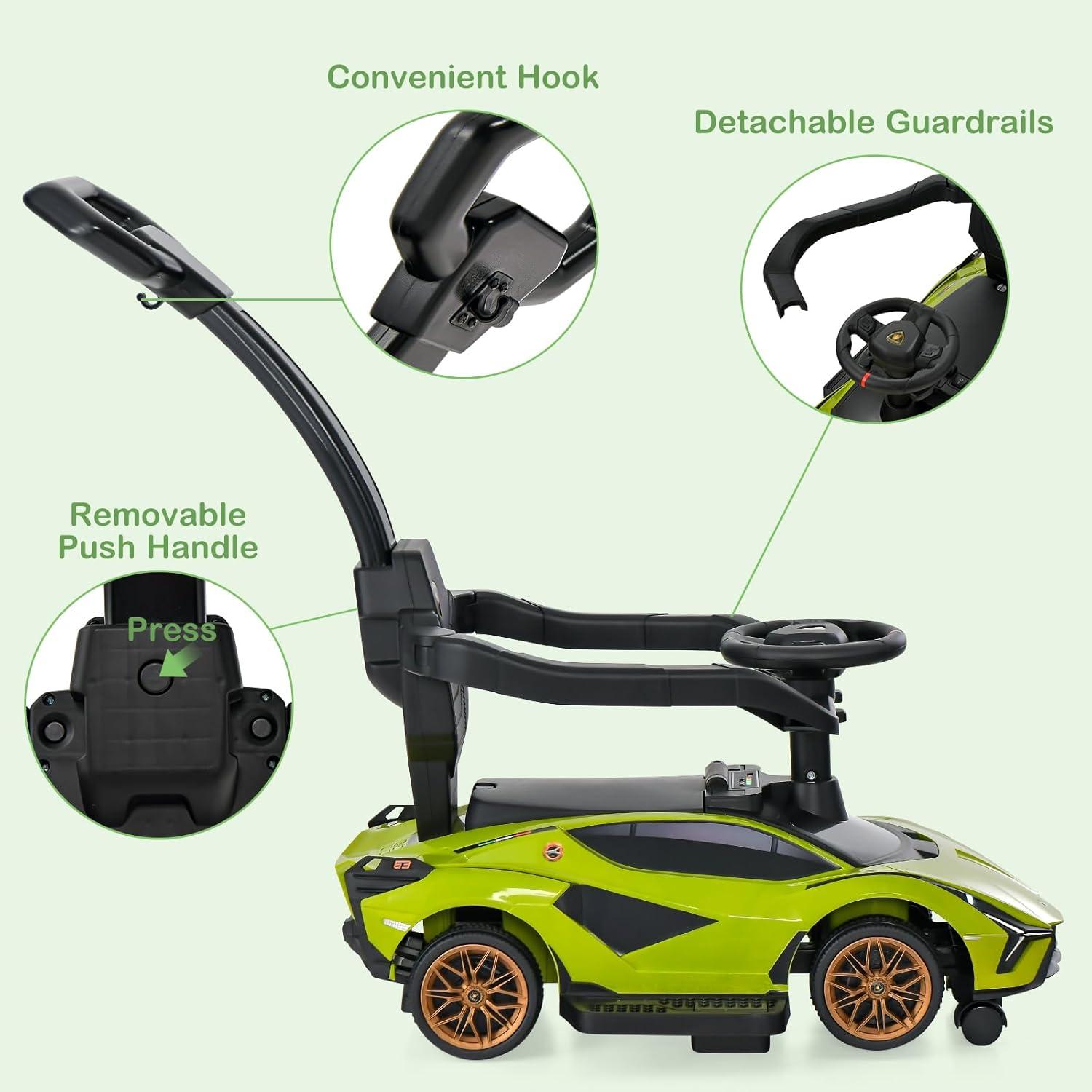 Green Lamborghini 3-in-1 Push Car Stroller with Storage