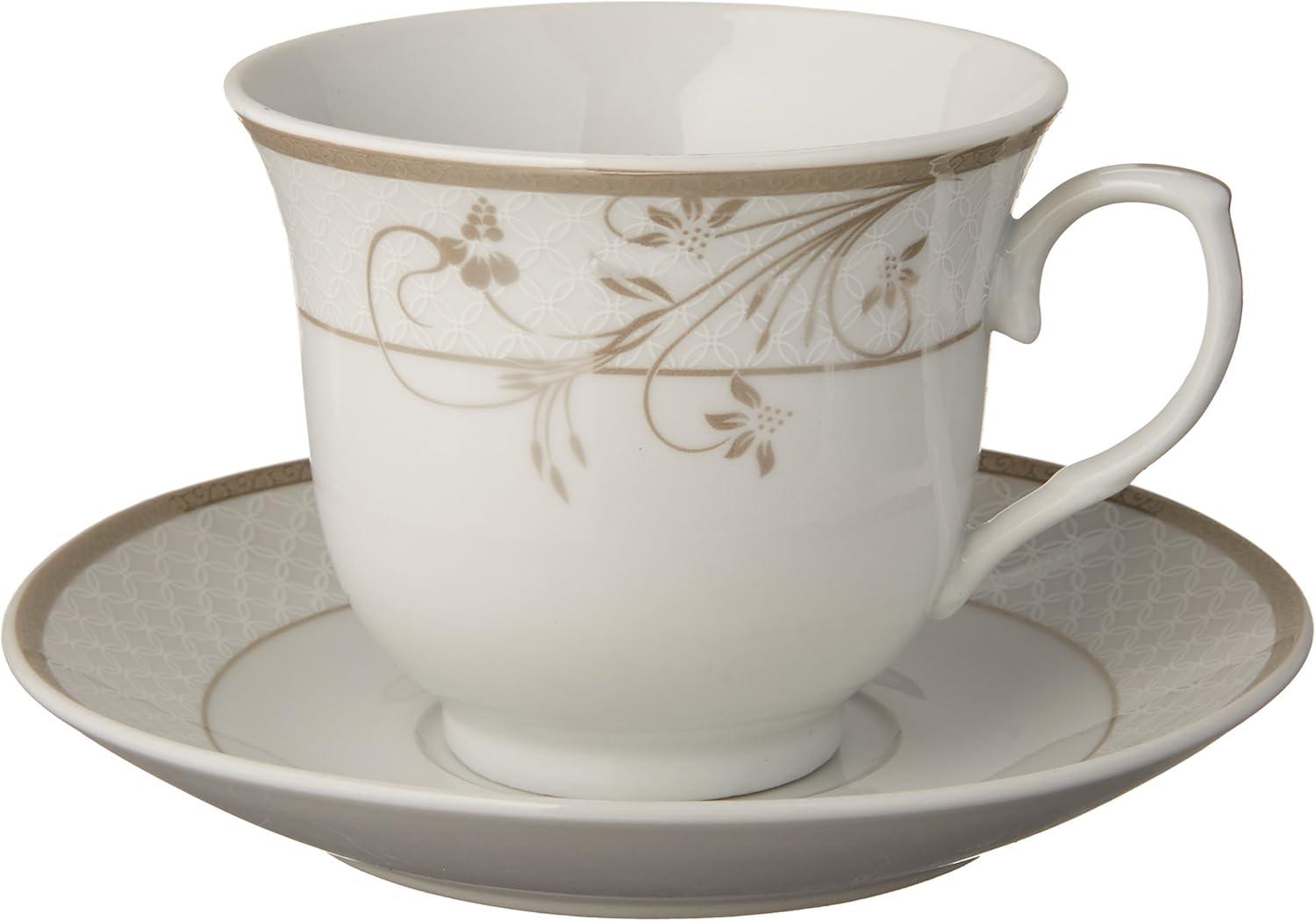 Silver Floral Design Porcelain Tea/Coffee Set for Four