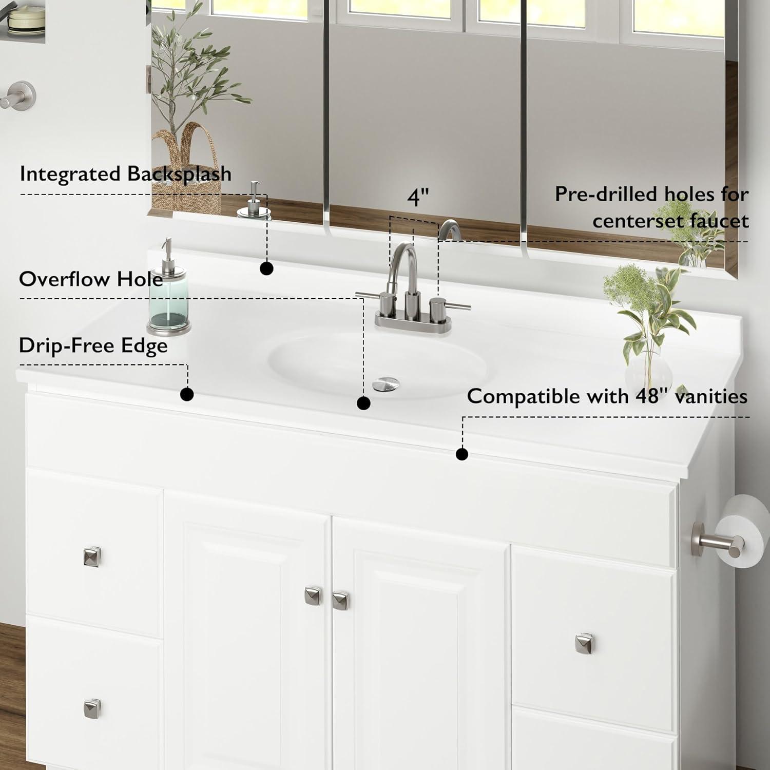 Design House Cultured Marble Vanity Top in Solid White 49-in x 19-in