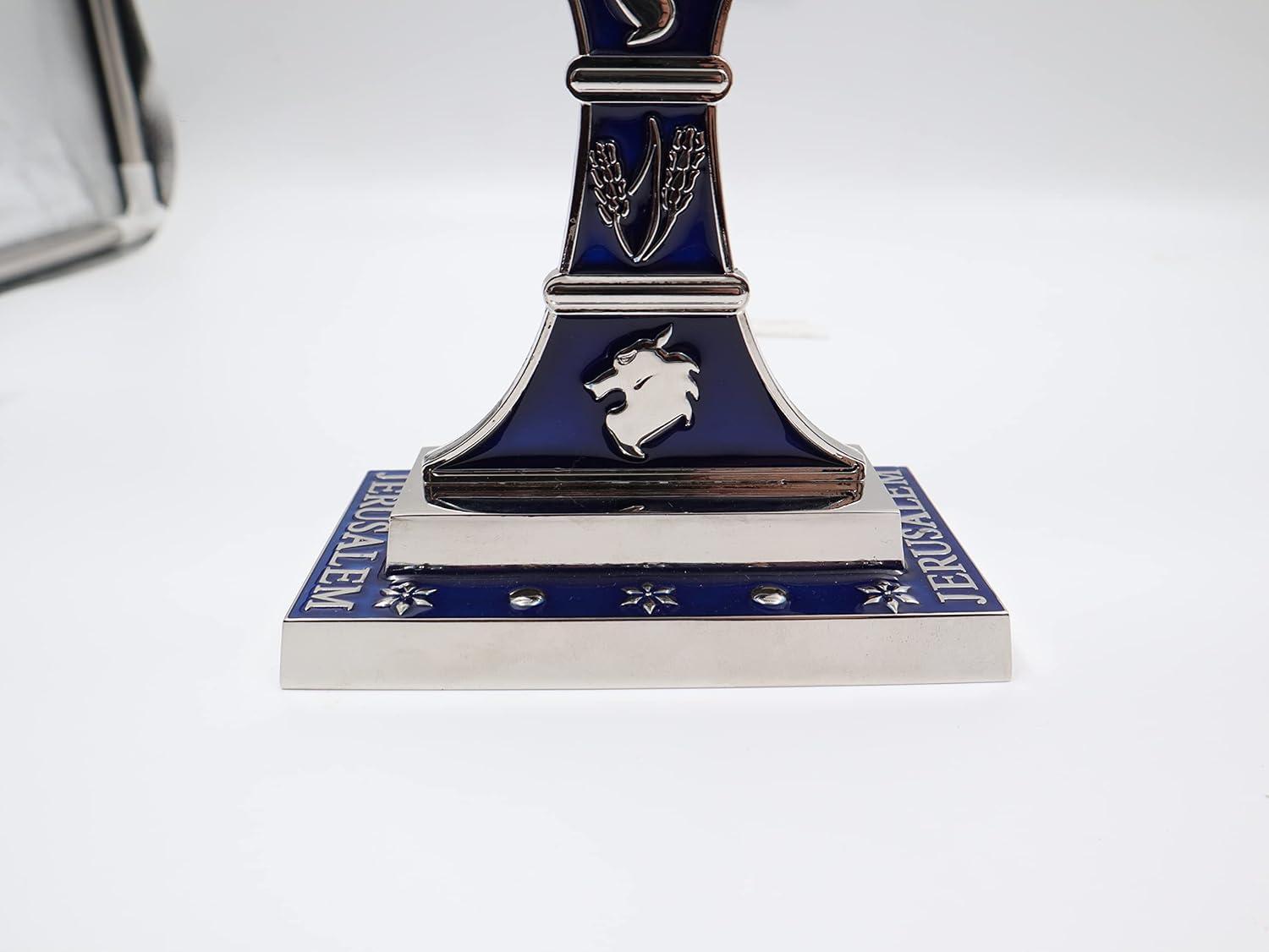 Traditional 7 Branch Jerusalem Menorah with Enamel Finish, Featuring the 12 Tribes of Israel, Jewish Candle Holders (10.8 Inch)