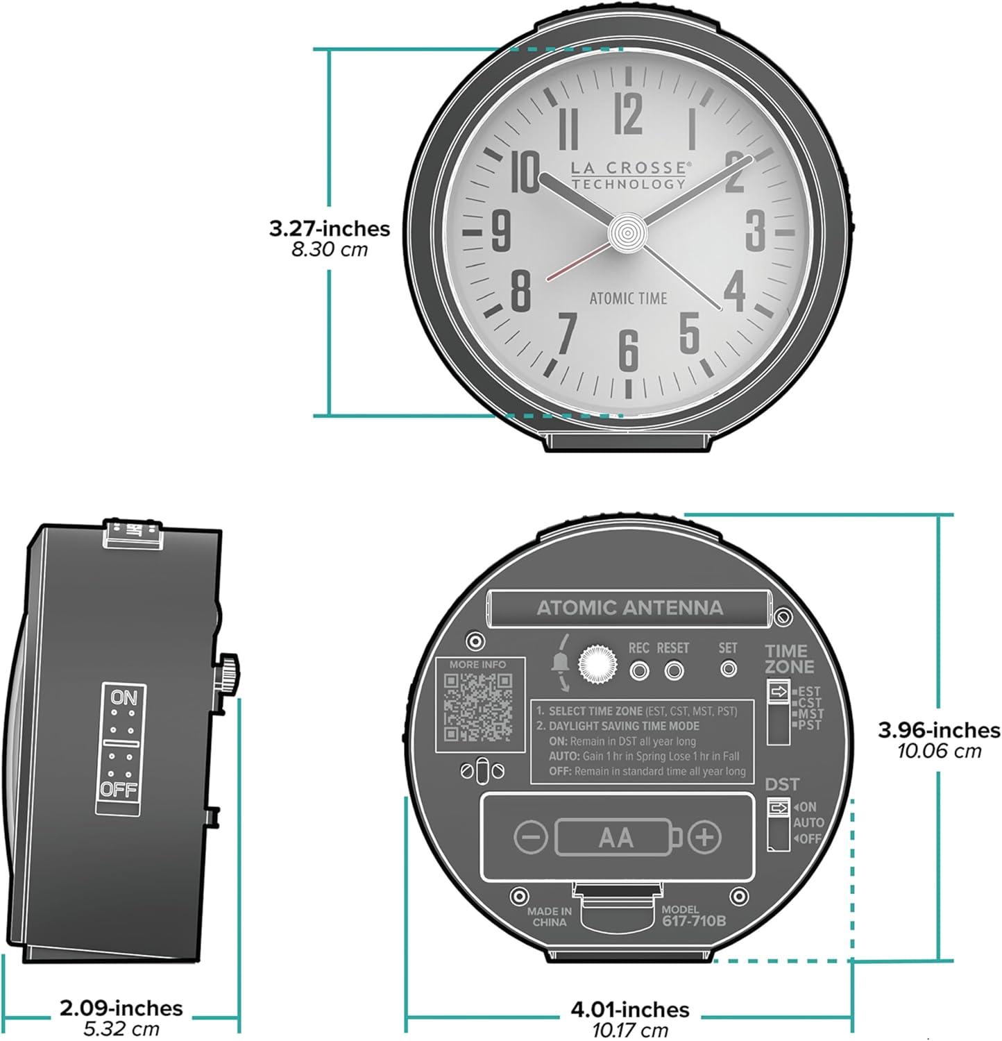 La Crosse 4-Inch Black Atomic Analog Alarm Clock