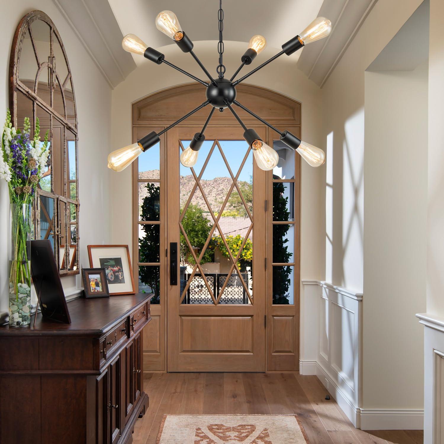 SineRise Sputnik Chandeliers Black, 8 Lights Modern Sputnik Lighting Fixture with Adjustable Height for Dining Room, Living Room, Kitchen, Bedroom and Hallway