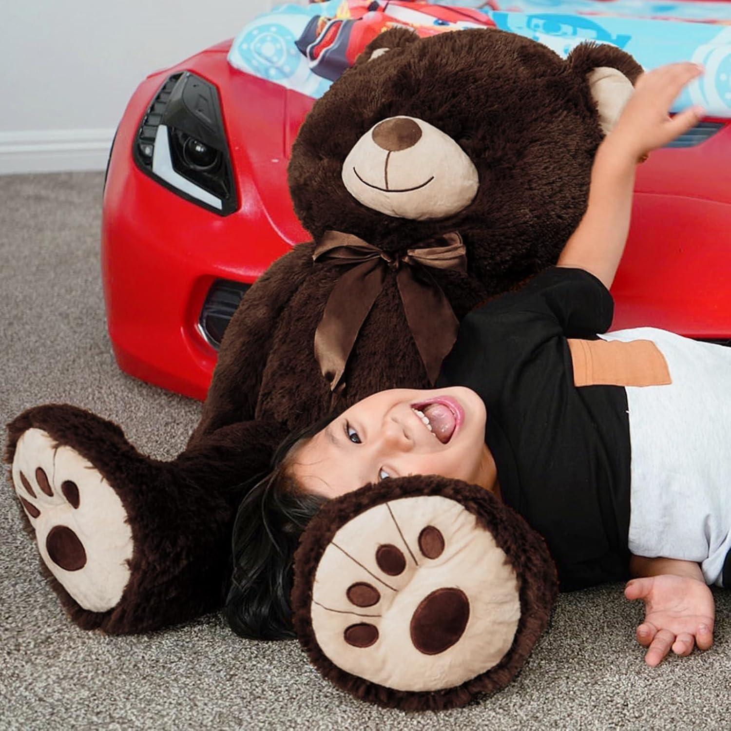 HollyHOME Teddy Bear Stuffed Animal Plush Giant Teddy Bears with Footprints Big Bear 36 inch Chocolate