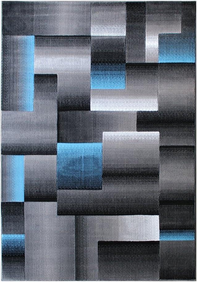 BizChair Modern Contemporary Area Rug, Turquoise Grey Black (6 Feet X 9 Feet)