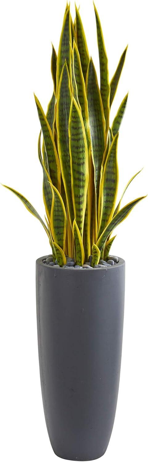Nearly Natural 4.5-ft Artificial Sansevieria Snake Plant in Gray Planter
