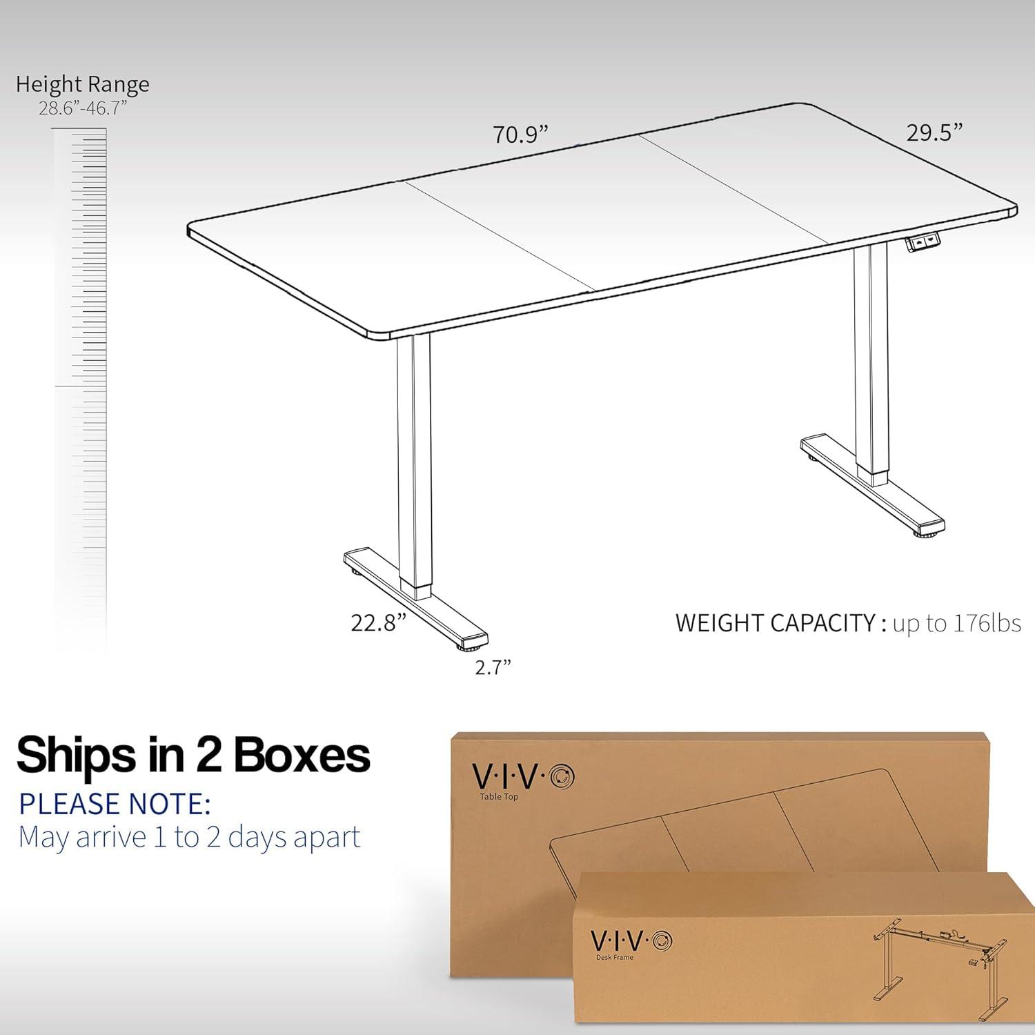 71" x 30" Electric Desk with 2 Button Controller DESK-KIT-0B7B Series