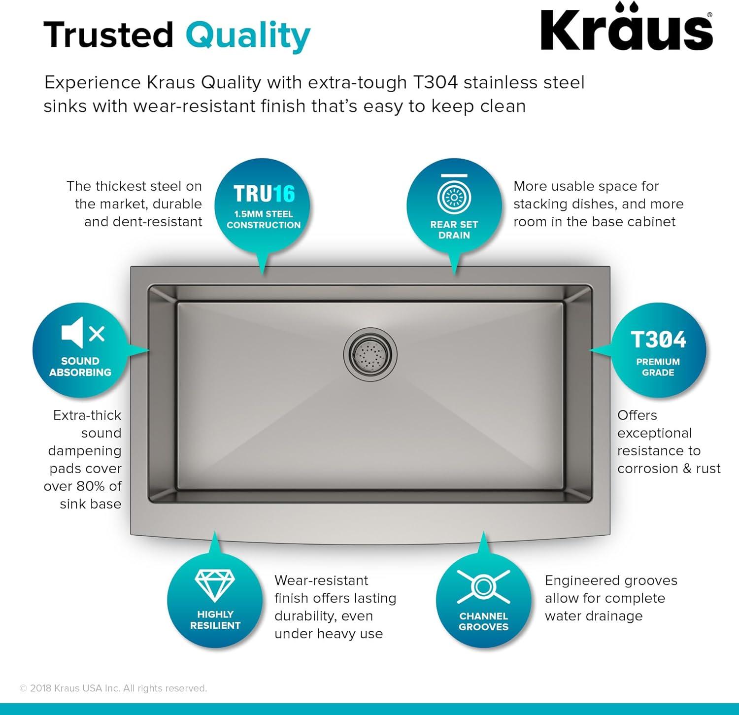 KRAUS Standart Pro Apron Front Farmhouse 16 Gauge Single Bowl Stainless Steel Kitchen Sink