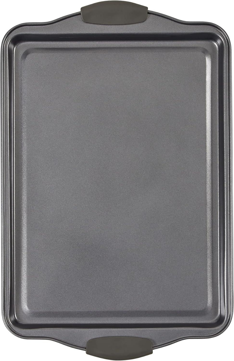 Gray Non-Stick Aluminum Cookie Sheet Set with Silicone Handles