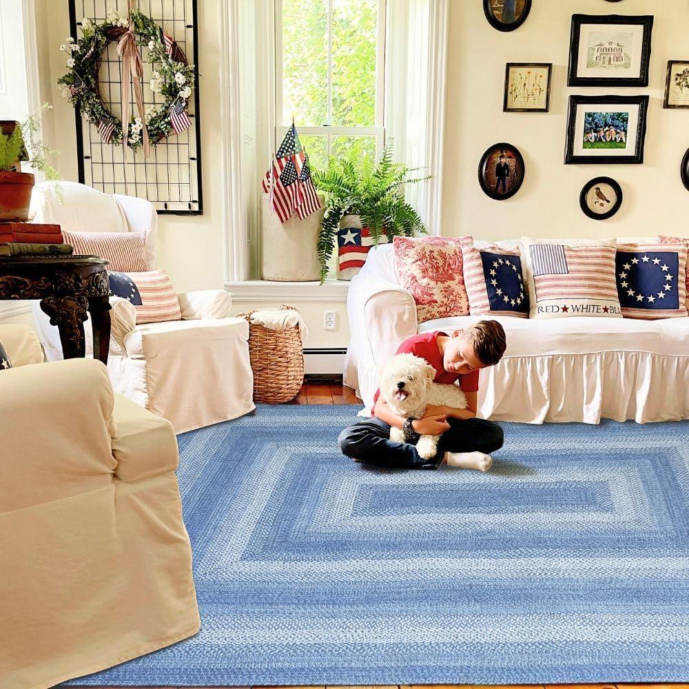 Homespice Denim Jute Blue Braided 4x6 Rug for Living Room, Bedroom Rug and Dining Room. Pet Friendly. Decor Styles- Farmhouse Rug, Rustic, Vintage, Cottage, Primitive, Country, Boho Rug