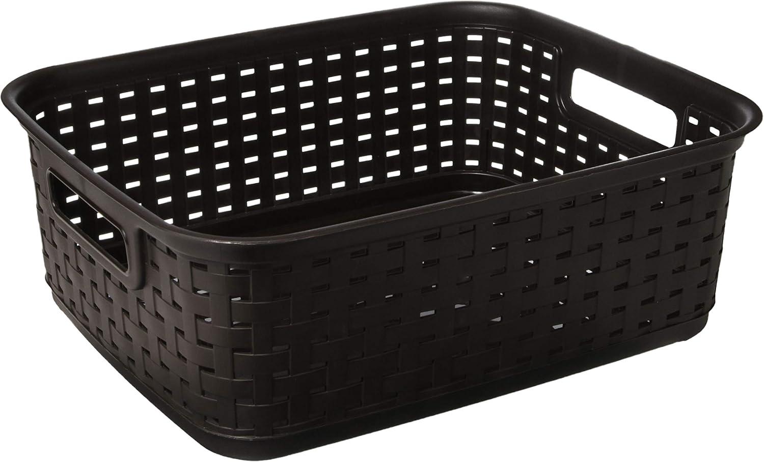 Espresso Wicker-Style Rectangular Storage Basket