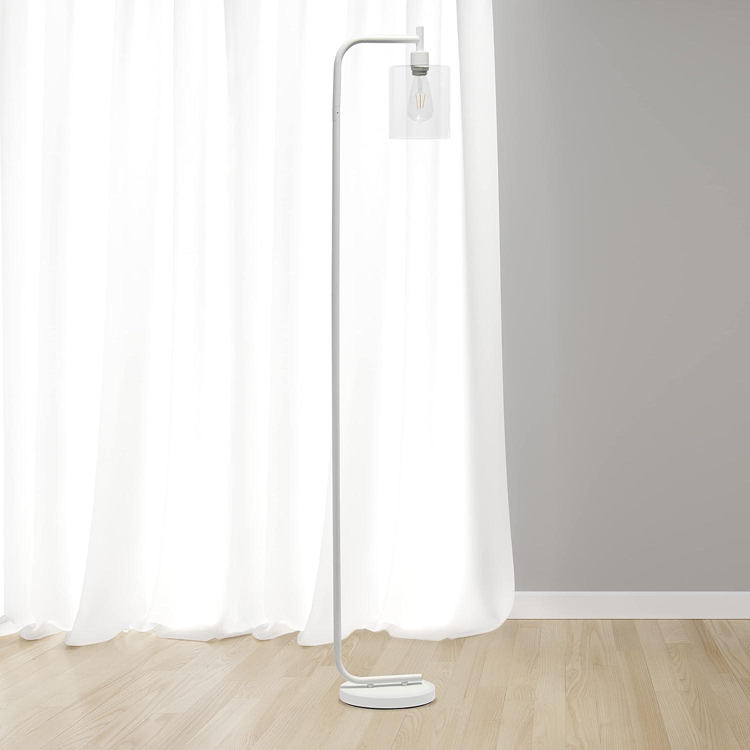 White Adjustable Iron Arc Floor Lamp with Glass Shade