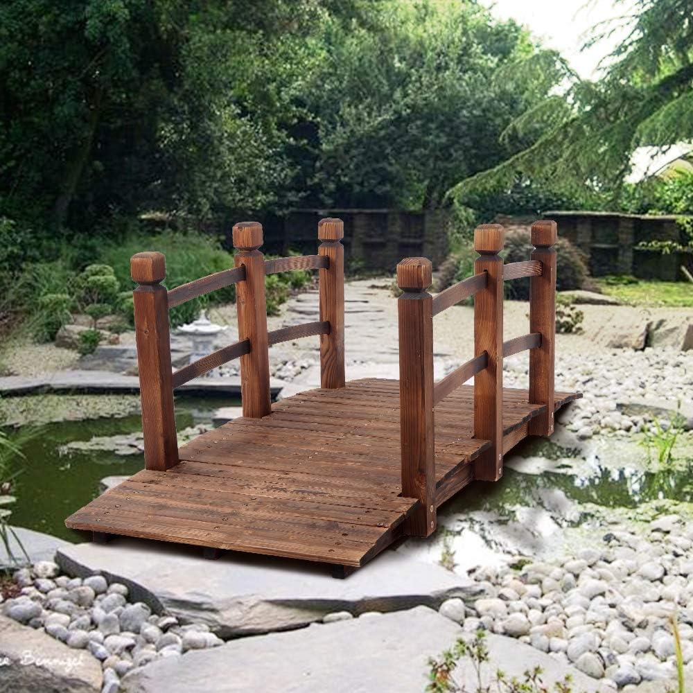 Winado Wooden Decorative Bridge 5 ft Carbonization Arch Walkway for Garden