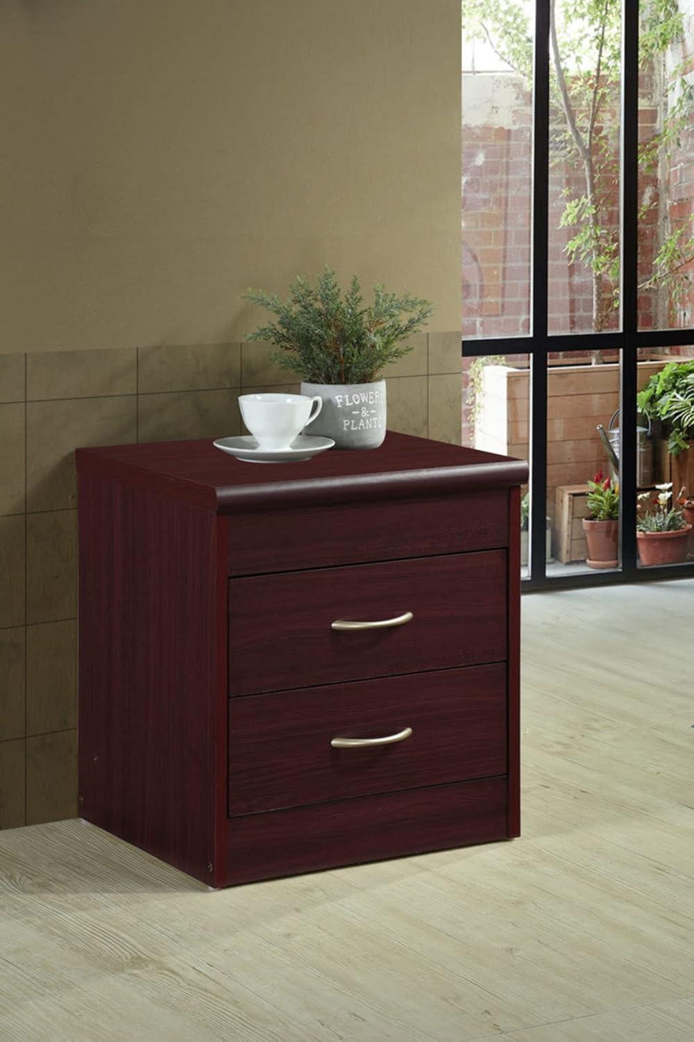 Mahogany 2-Drawer Compressed Wood Nightstand