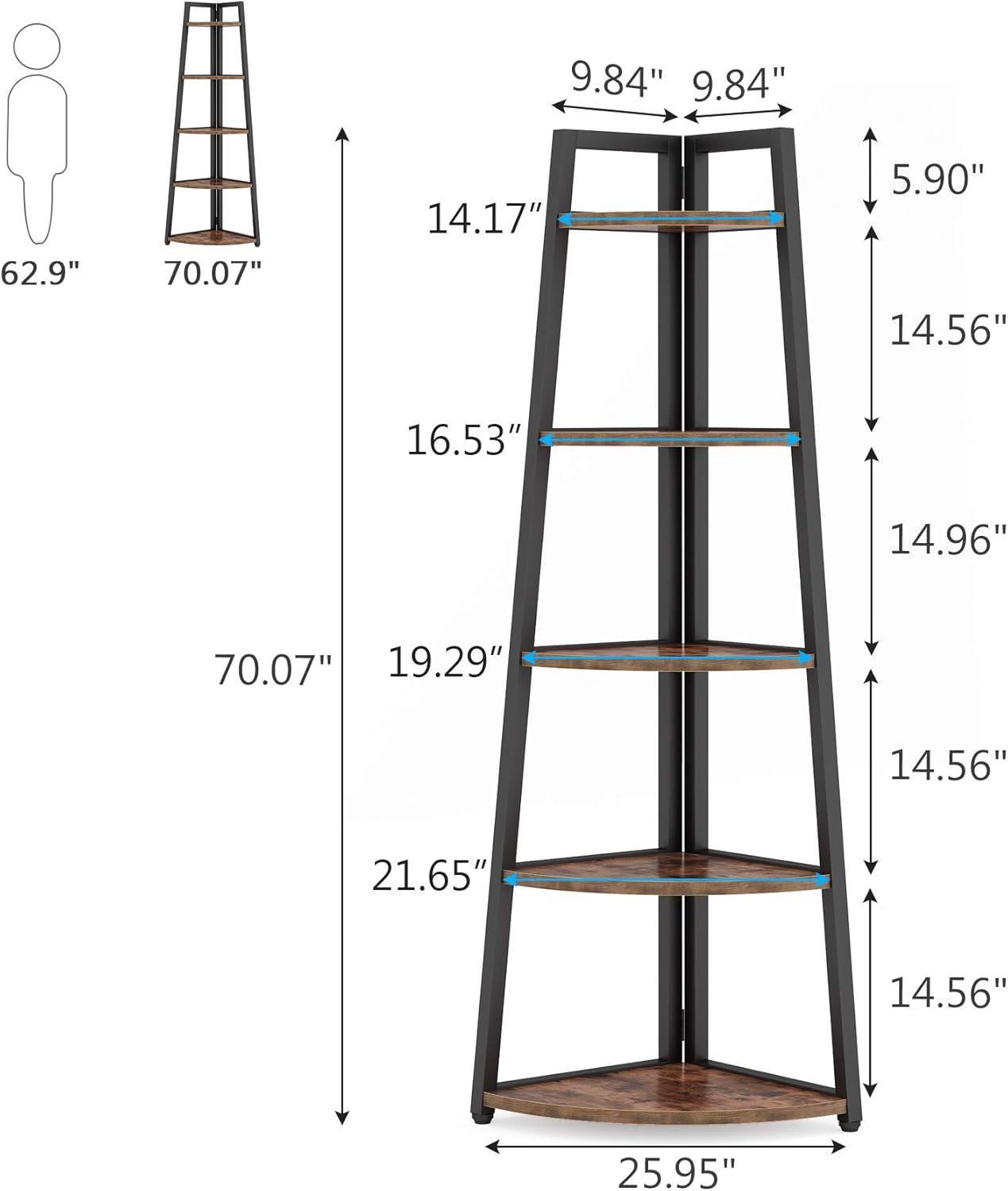 Tribesigns 70 inch Tall Corner Shelf, 5 Tier Industrial Corner Bookshelf Bookcase Industrial Corner Ladder Shelf Plant Stand for Living Room, Kitchen, Home Office