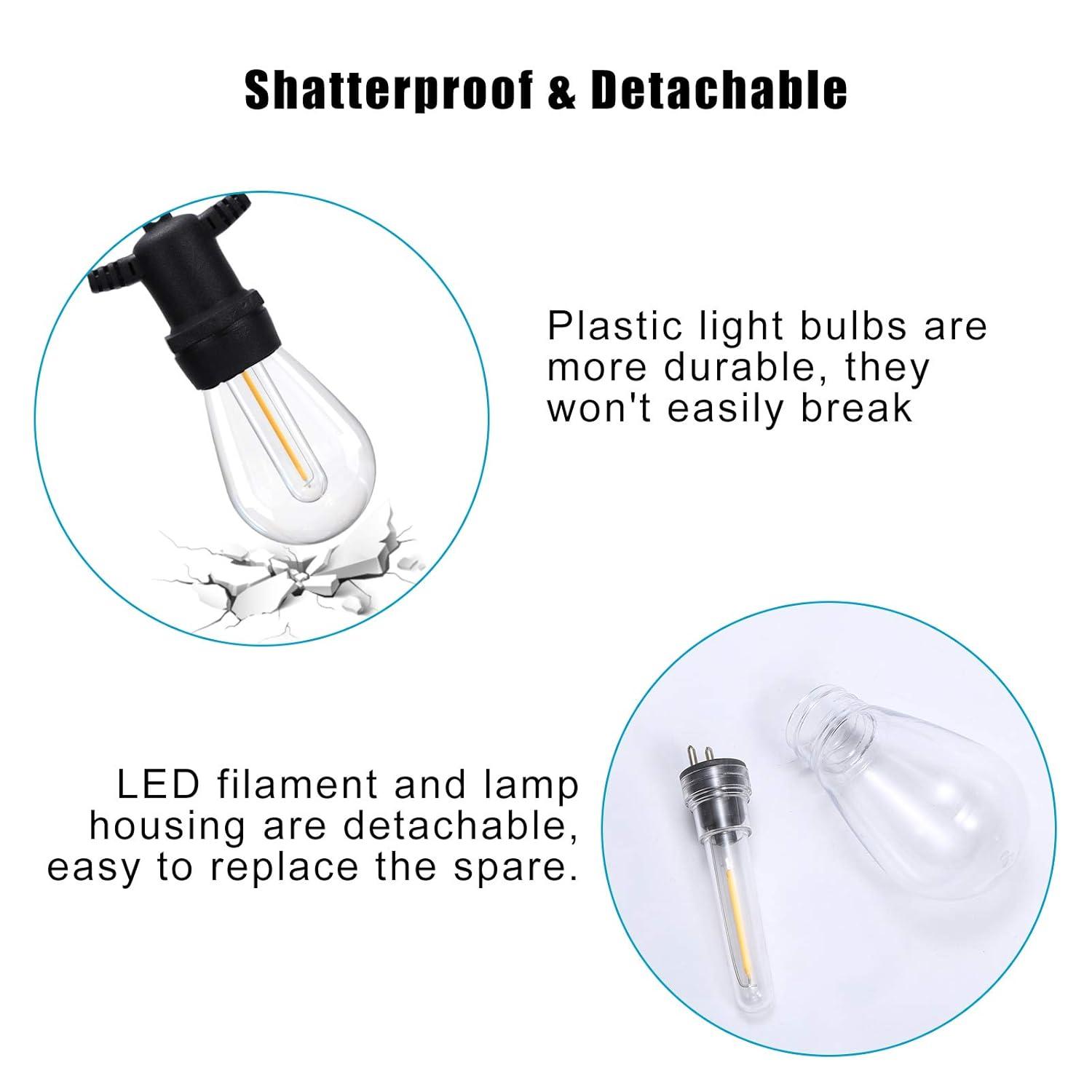 DGE S14 LED Bulb 6 Pack String Light Bulbs 1.5 Watt Replacement Light Bulb, Shatter-Proof and Waterproof IP65