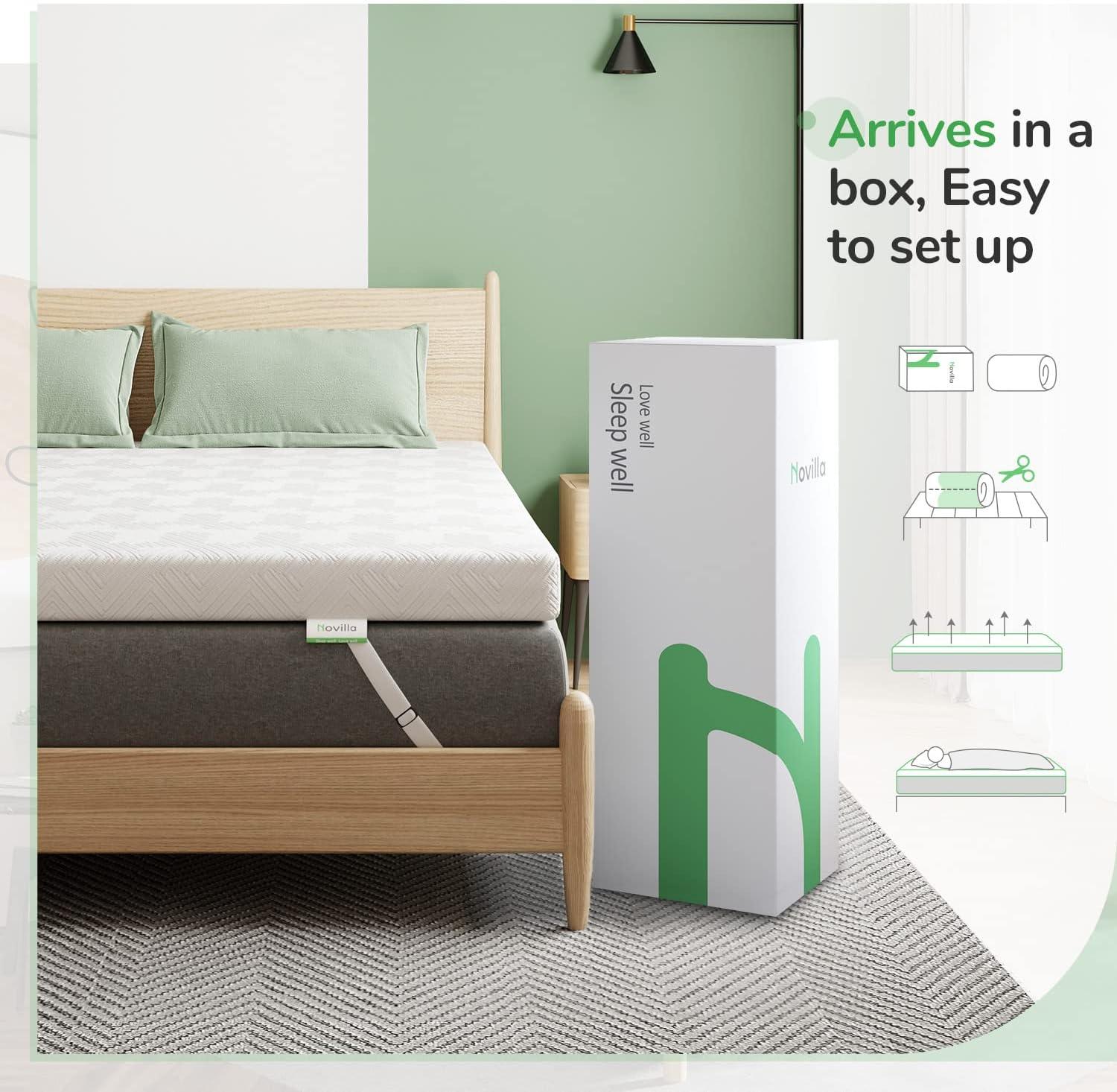 Novilla 3 Inch Queen Size Mattress Topper, Gel Memory Foam Mattress Topper for Cooling Sleep, Supportive & Pressure Relief, Non-Slip Design with Breathable Bamboo Charcoal Cover