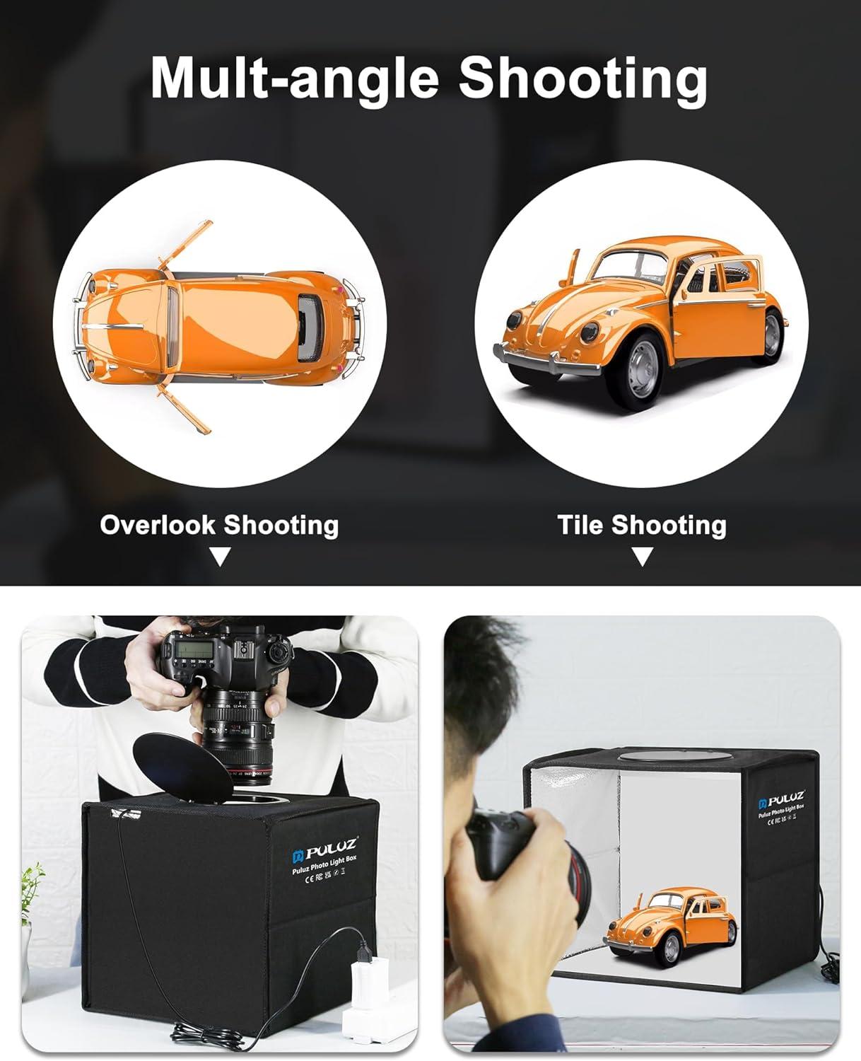 PULUZ Mini Photo Studio Light Box, Photo Shooting Tent kit, Portable Folding Photography Light Tent with CRI >95 96pcs LED Light & 6 Kinds Double-Sided Color Backgrounds for Small Size Products