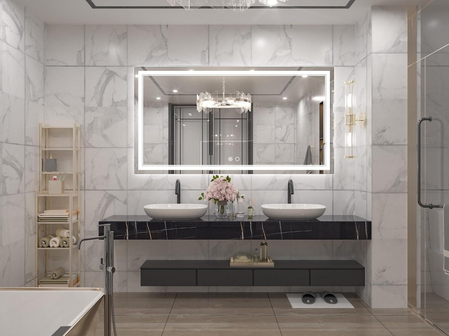 Keonjinn 84 x 32 Inch LED Bathroom Mirror with Lights 3 Color Temperature Frontlit Oversized Vanity Mirror Wall Mounted Anti-Fog, UL Listed LED Driver, Tempered Glass Dimmable Lighted Bathroom Mirror